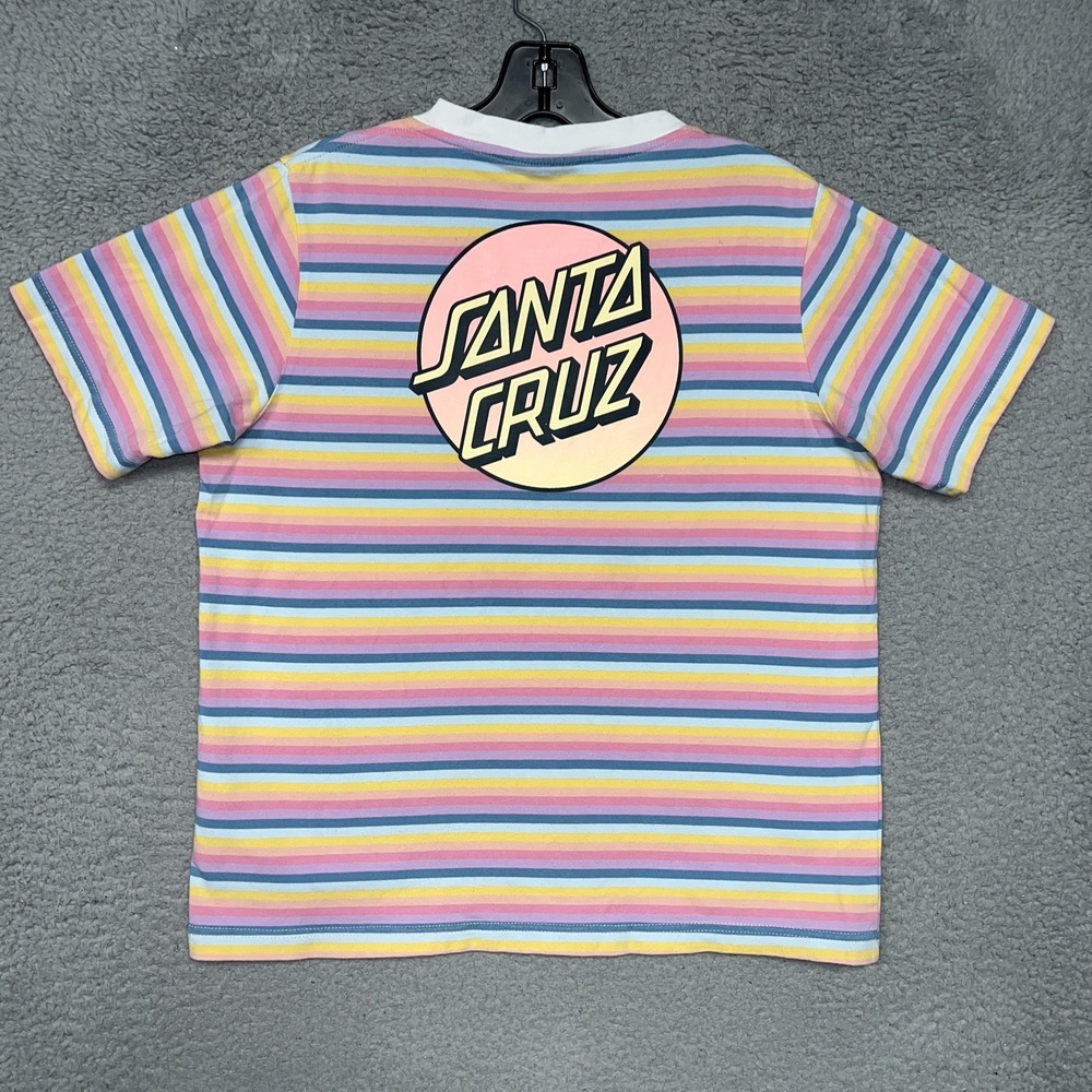 Santa Cruz Skateboard T Shirt Women's Sz S Rainbow Striped Gradient 2-Sided Tee